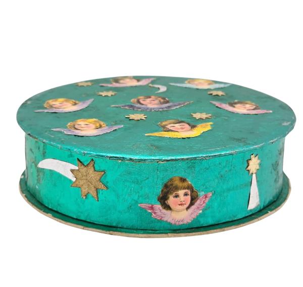 Antike Candy-Box / Schachtel mit Engel Oblaten um 1930