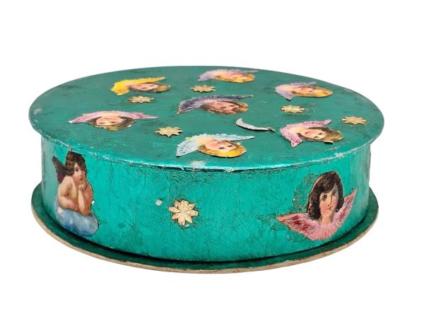 Antike Candy-Box / Schachtel mit Engel Oblaten um 1930
