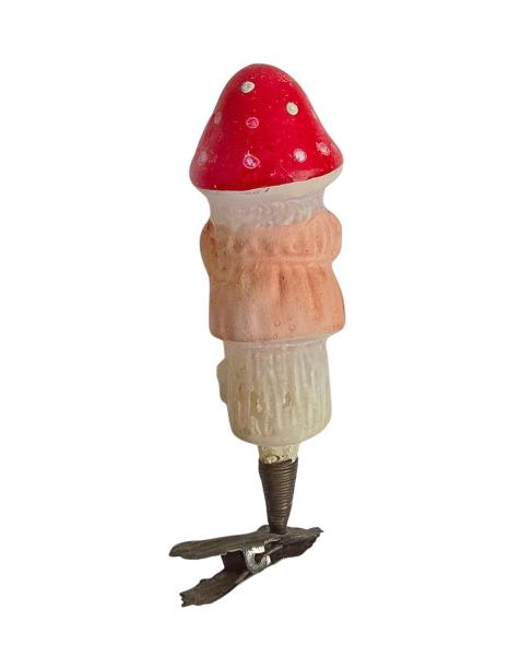 Antique glass dwarf / gnome on clip, lauscha around 1920