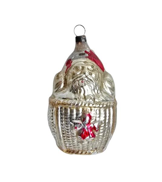 Antique Santa in basket, lauscha around 1920