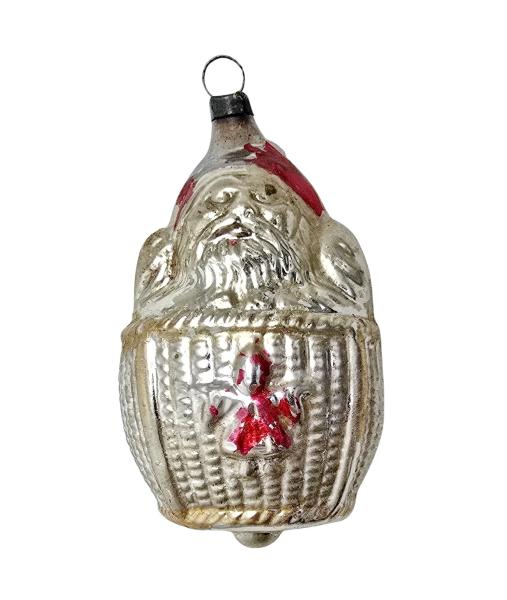 Antique Santa in basket, lauscha around 1920