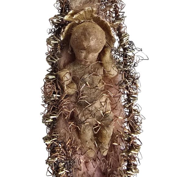 Antiker Sebnitzer Christbaumschmuck, Korb mit Baby Jesus um 1890/1900