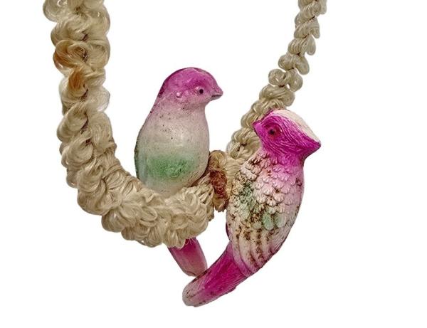 Antiker Christbaumschmuck, paar Vögel im Ring um 1920
