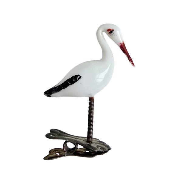 Storch aus Milchglas auf Zwicker um 1920