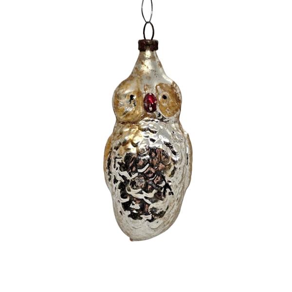 Antique christmas glass ornament, owl, lauscha around 1910