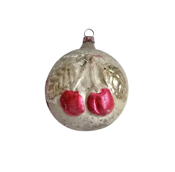 Antiker Christbaumschmuck, Lauscha Kugel mit Kirschen um 1920