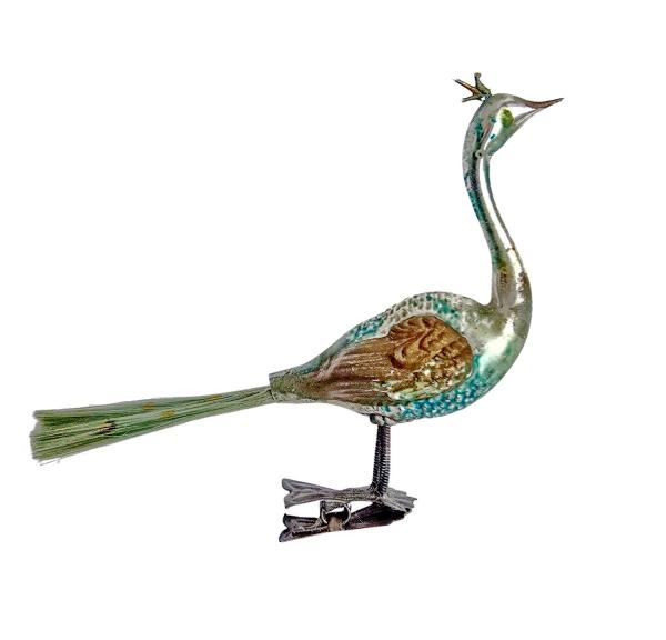 Antique Peacock / Bird on clip, Lauscha around 1920