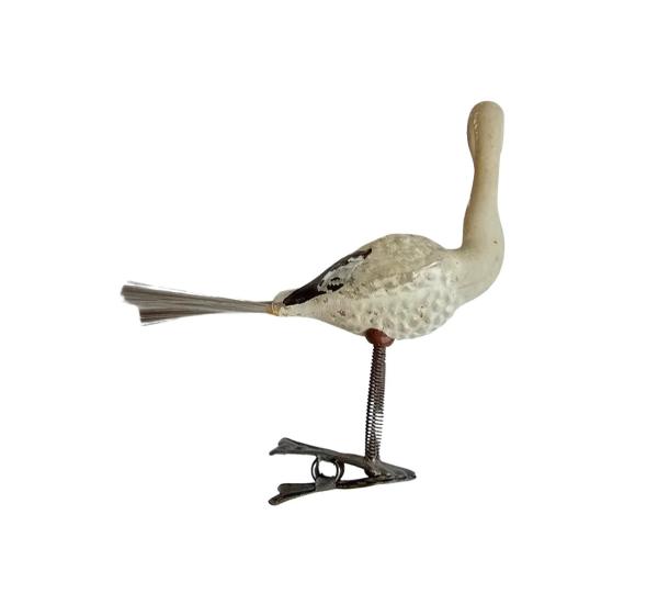 Antique Christmas tree ornament, stork on clip around 1920
