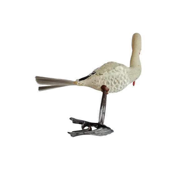 Antique Christmas tree ornament, stork on clip around 1920