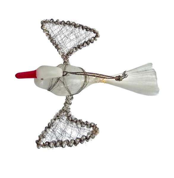 Antique Christmas tree ornament, swan with wire wings around 1920