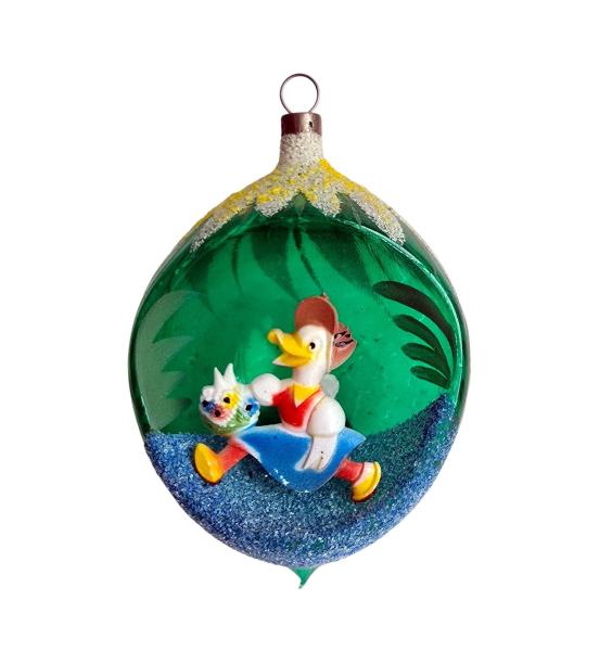 Antique Christmas tree decoration, indent diorama ball around 1950