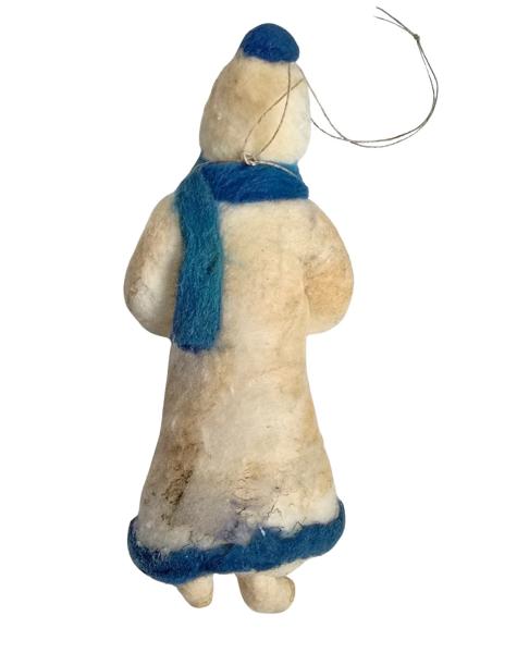 Antique christmas tree ornament / Spun cotton girl with muff, around 1920