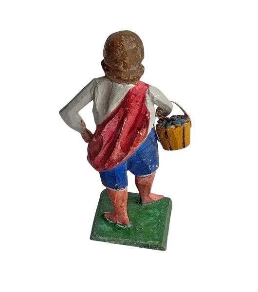 Antike Grulicher Krippenfigur / Gabenbringer mit Korb um 1900 (7 cm)