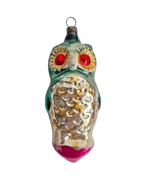 Antiker Christbaumschmuck, Eule, 50er Jahre