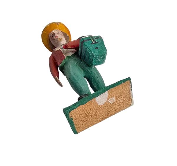 Antike Grulicher Krippenfigur / Gabenbringer mit Korb um 1900 (7 cm)