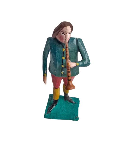 Antike Grulicher Krippenfigur / Hirte mit Flöte um 1920 (7 cm)