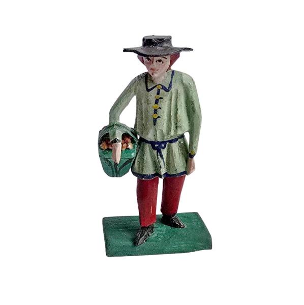 Antike Grulicher Krippenfigur / Gabenbringer mit Korb um 1900 (7 cm)