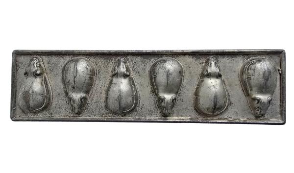 Antike Schokoladenform aus Metall, Mäuse, um 1920