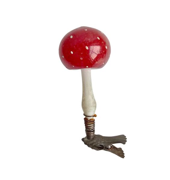 Antique mushroom / fly agaric on clip, lauscha around 1920