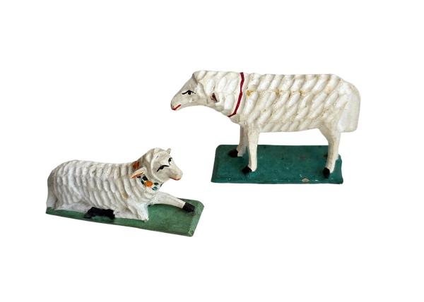 2 antike, wunderschöne Grulicher Schafe, um 1920