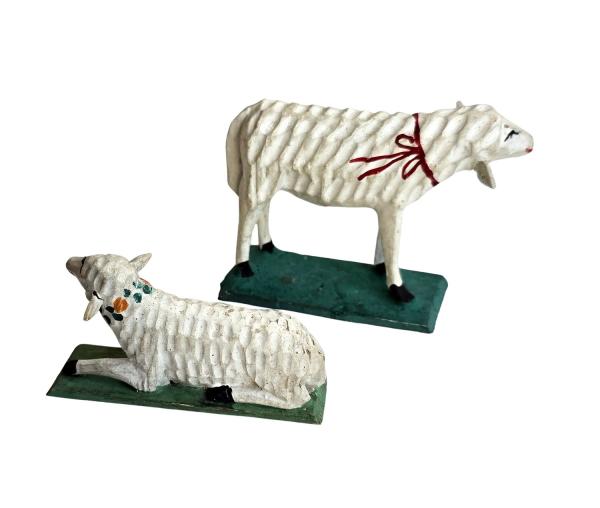 2 antike, wunderschöne Grulicher Schafe, um 1920