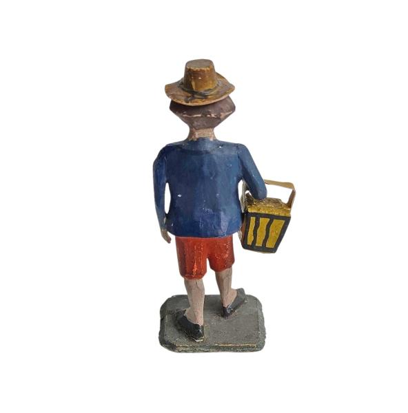 Antike Grulicher Krippenfigur / Gabenbringer mit Korb um 1900 (7 cm)