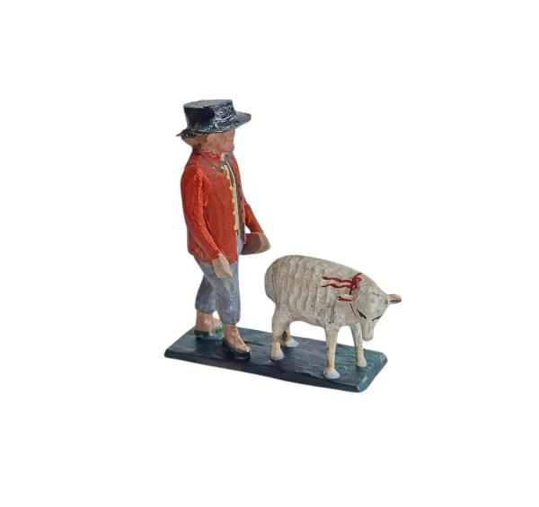 Antique grulich crib figurine, shepherd with sheep around 1900 (7 cm)