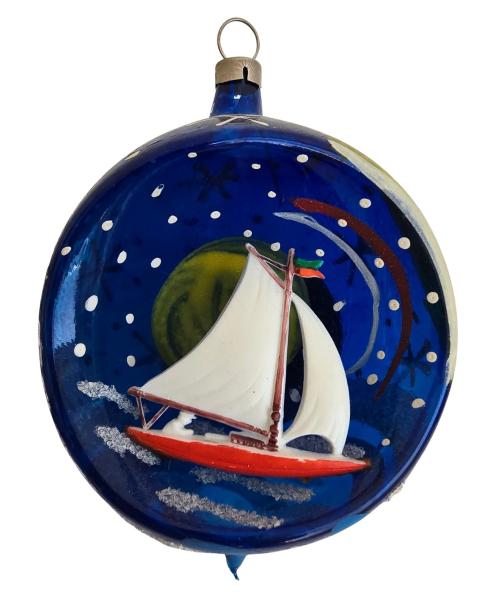 Indent diorama ball with sailing boat around 1950