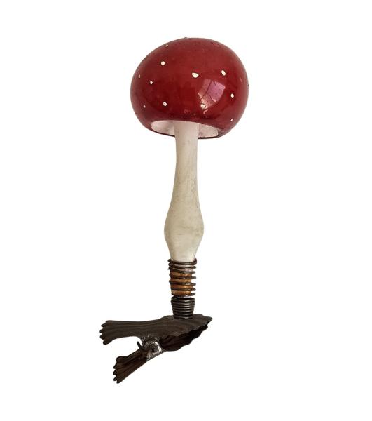 Antiker Christbaumschmuck, Lauscha Fliegenpilz auf Zwicker um 1920