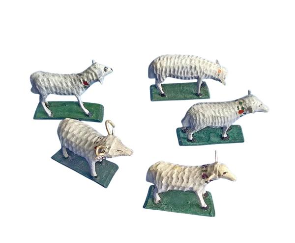 5 antike Grulicher Schafe, um 1920