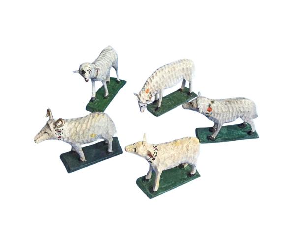 5 antike Grulicher Schafe, um 1920