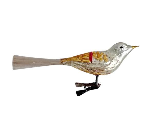 Antiker Christbaumschmuck, Vogel auf Zwicker um 1930