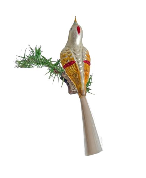 Antiker Christbaumschmuck, Vogel auf Zwicker um 1930