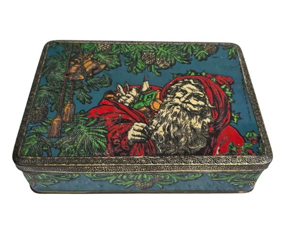 Antique tin box / Christmas motif with santa