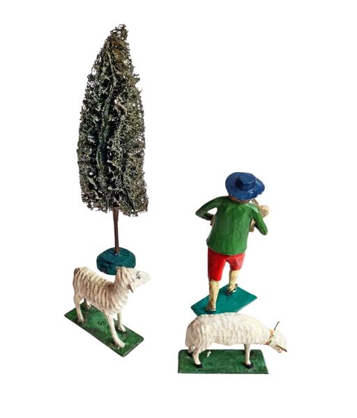 Antique grulich crib figurines, shepherd with sheep, around 1900 (10 cm)