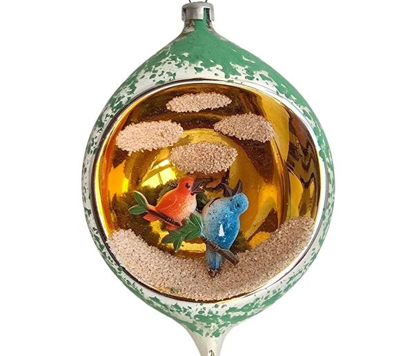 Indent diorama ball with song birds around 1950
