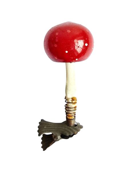 Antiker Christbaumschmuck, Lauscha Fliegenpilz auf Zwicker um 1920