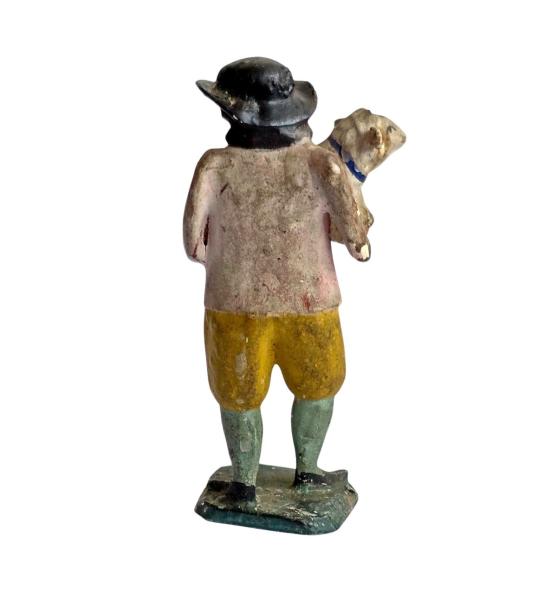 Antike Grulicher Krippenfigur / Hirte mit Schaf um 1900 (7 cm)