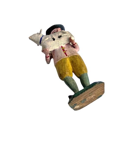 Antike Grulicher Krippenfigur / Hirte mit Schaf um 1900 (7 cm)