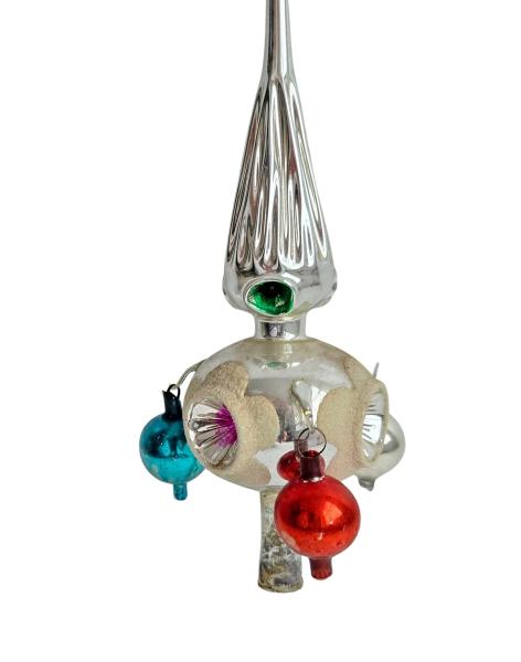 Antique Christmas tree topper with colorful baubles