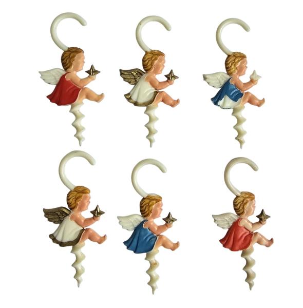 Antiker Christbaumschmuck, 6 Apfelhalter, Engel aus Celluloid um 1950