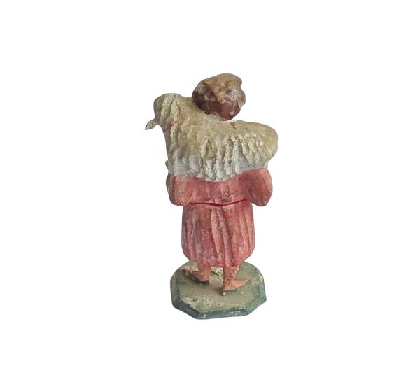 Antike Grulicher Krippenfigur / Hirte mit Schaf um 1900 (7 cm)