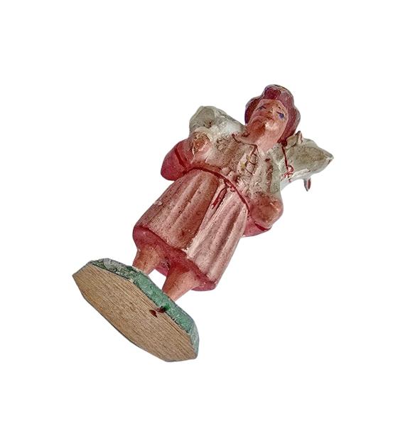 Antike Grulicher Krippenfigur / Hirte mit Schaf um 1900 (7 cm)