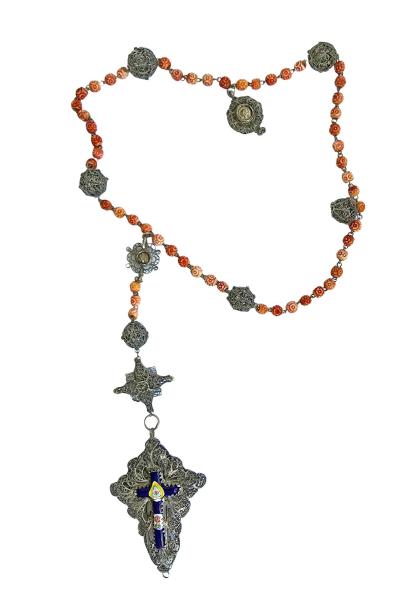 Rosenkranz filigran aus Silber, Kreuz mit Emaille, 19. Jahrhundert