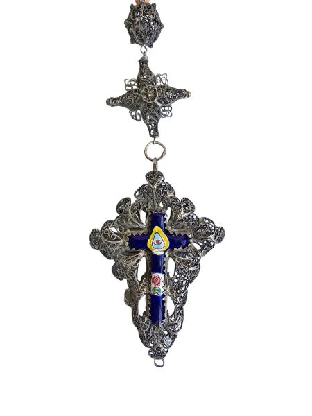Rosenkranz filigran aus Silber, Kreuz mit Emaille, 19. Jahrhundert