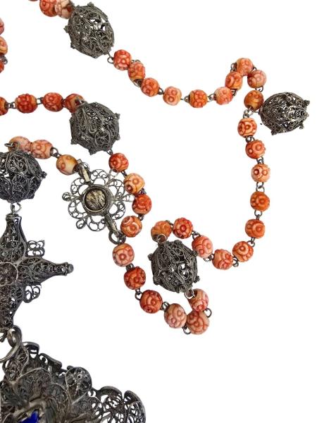 Rosenkranz filigran aus Silber, Kreuz mit Emaille, 19. Jahrhundert