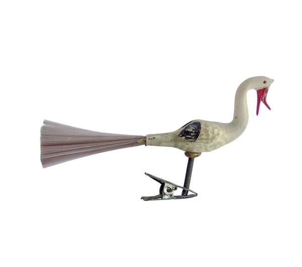 Glasornament, Storch / Vogel auf Zwicker, um 1930