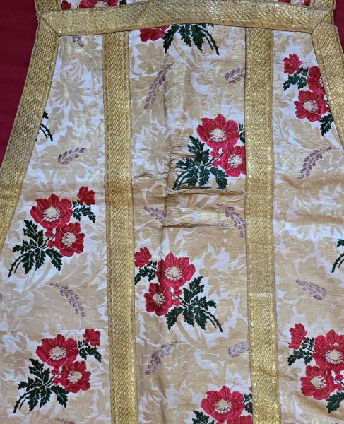 Antike weiße Kasel, Ornat, Messgewand, Vestment, Pluviale, 19. Jahrhundert