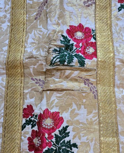 Antike weiße Kasel, Ornat, Messgewand, Vestment, Pluviale, 19. Jahrhundert