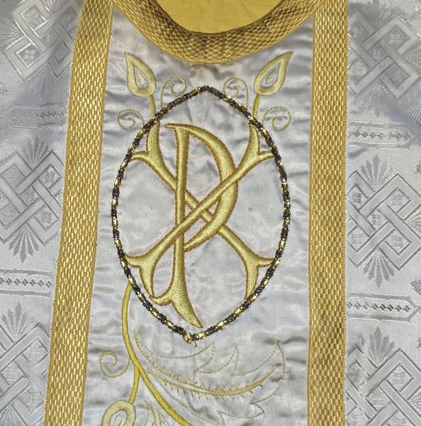 Antique white chasuble, vestment, Ornat